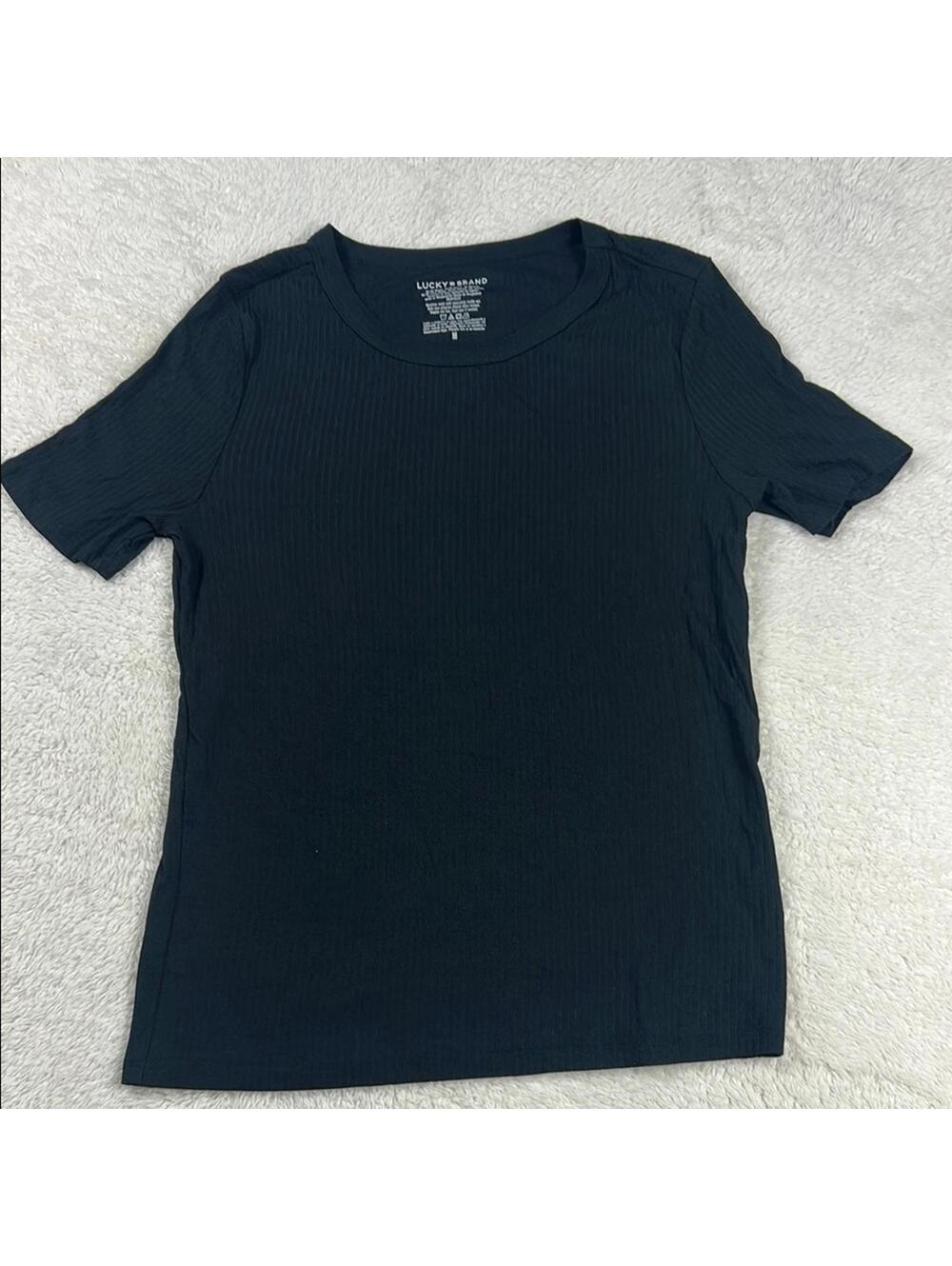 Lucky Brand Black Ribbed Short Sleeve Tee Women's Size Med Everyday Basic Top